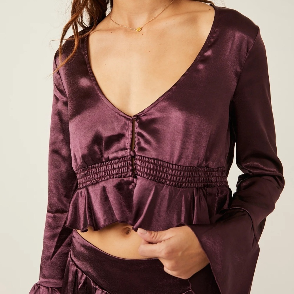 Free People Chasing Love Ruffle Satin Pyjamas - Picture 2 of 15